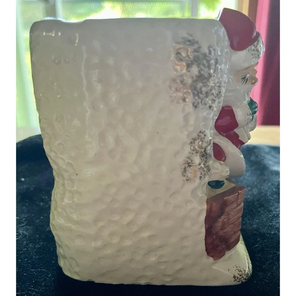 Vtg Ucagco Ceramics Santa Patched Toy Bag Planter Textured Sides Cold Paint Red